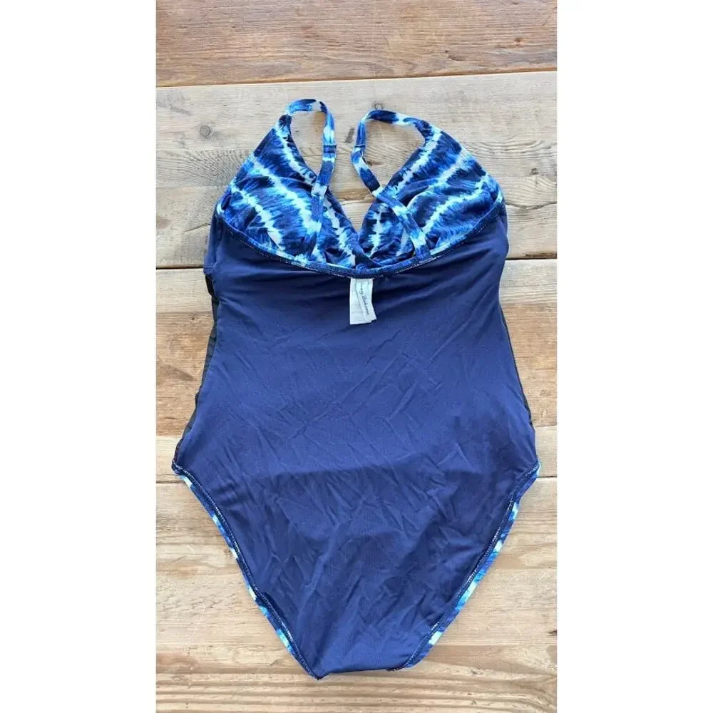 Tommy Bahama Blue White Tie Dye SIZE 10 Tide Stripes Twist Front One Piece